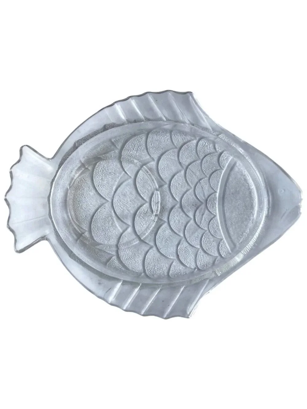 8 Clear Textured Glass Fish-Shaped Snack/Bar/Appetizer Plates Coastal Decor